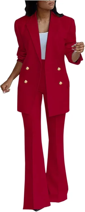 Womens Outfits Dressy Casual 2 Piece Blazer Flare Pantsuit Set Fashion Business Suit Elegant Office Clothes Pant Suits