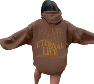 Womens Oversized Hoodies Long Sleeve Sweatshirt Letter Print Comfy Casual Loose Pullover with Pockets Clothes