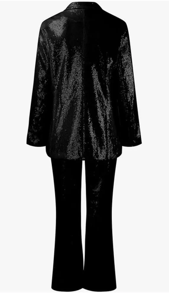 Women's Sequined Fashion Suit Set One Button 2 Piece Wedding Tuxedos Blazer Pants Prom Party Outfit