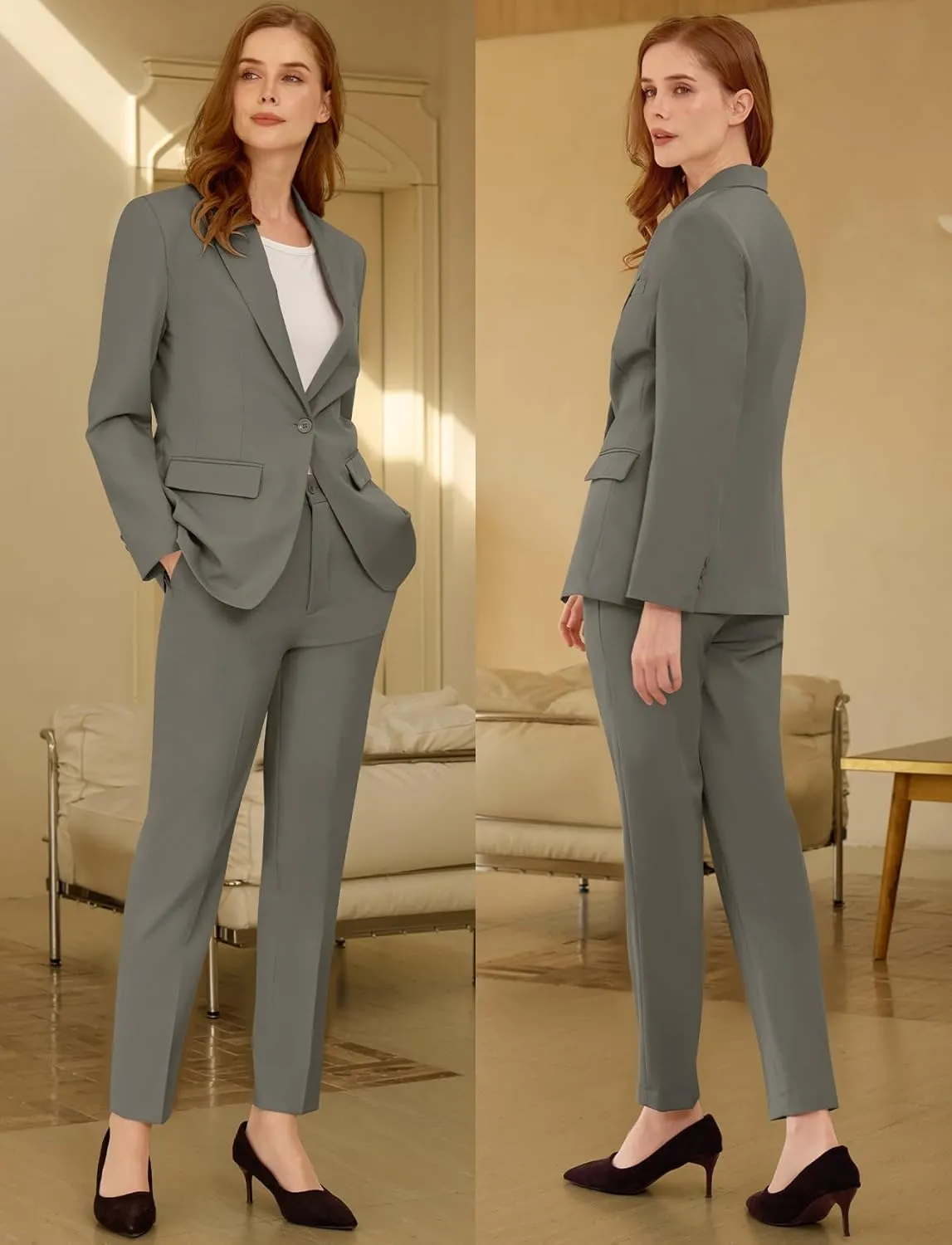 Womens Suit 2 Piece Slim Fit Outfits Suits Professional Blazer with Pants Dressy Casual Suiting Business Office Sets for Work