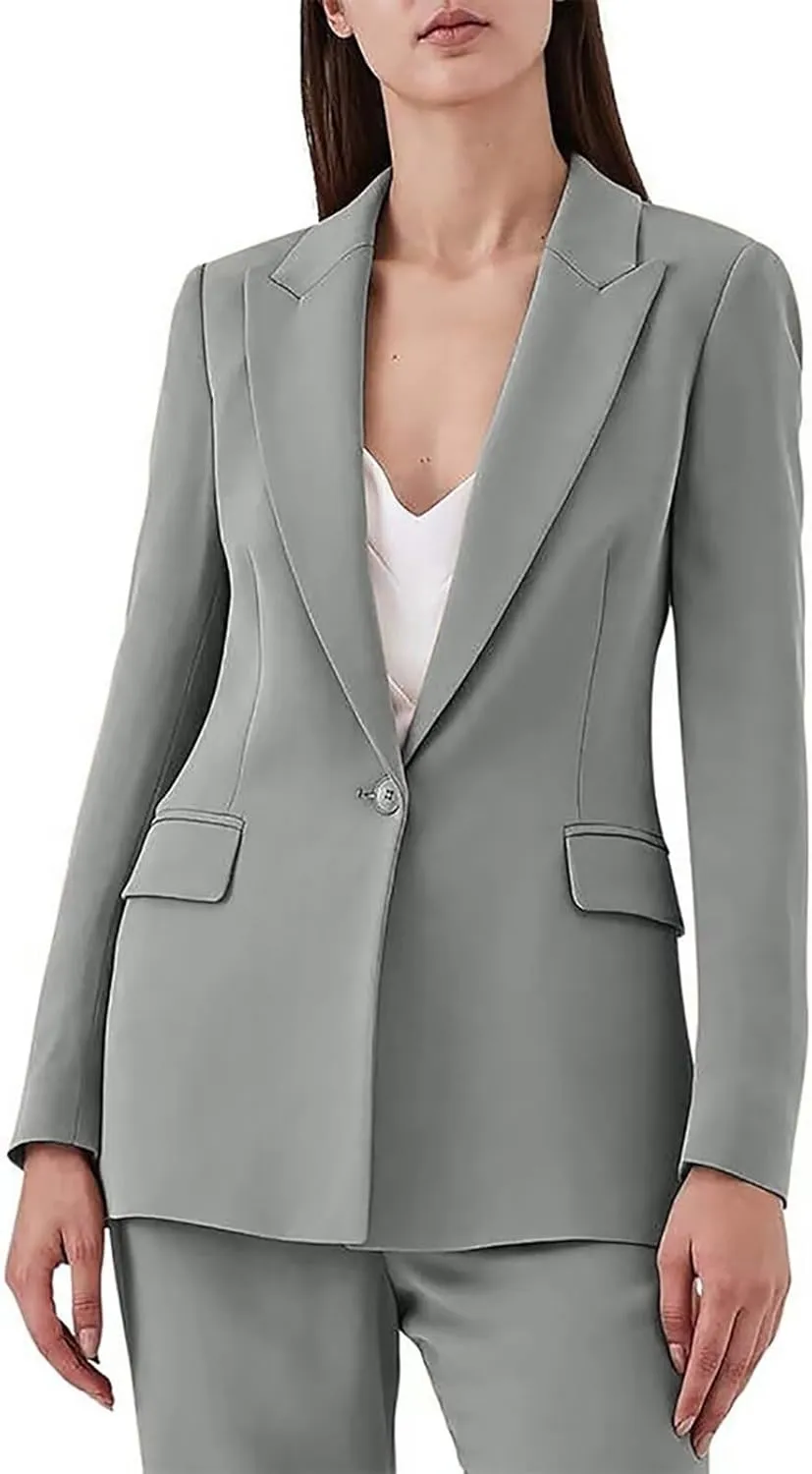 Women's Suiting 2 Piece One Button Dressy Pantsuit for Women Professional Wedding Suit Casual
