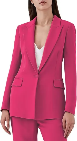 Women's Suiting 2 Piece One Button Dressy Pantsuit for Women Professional Wedding Suit Casual