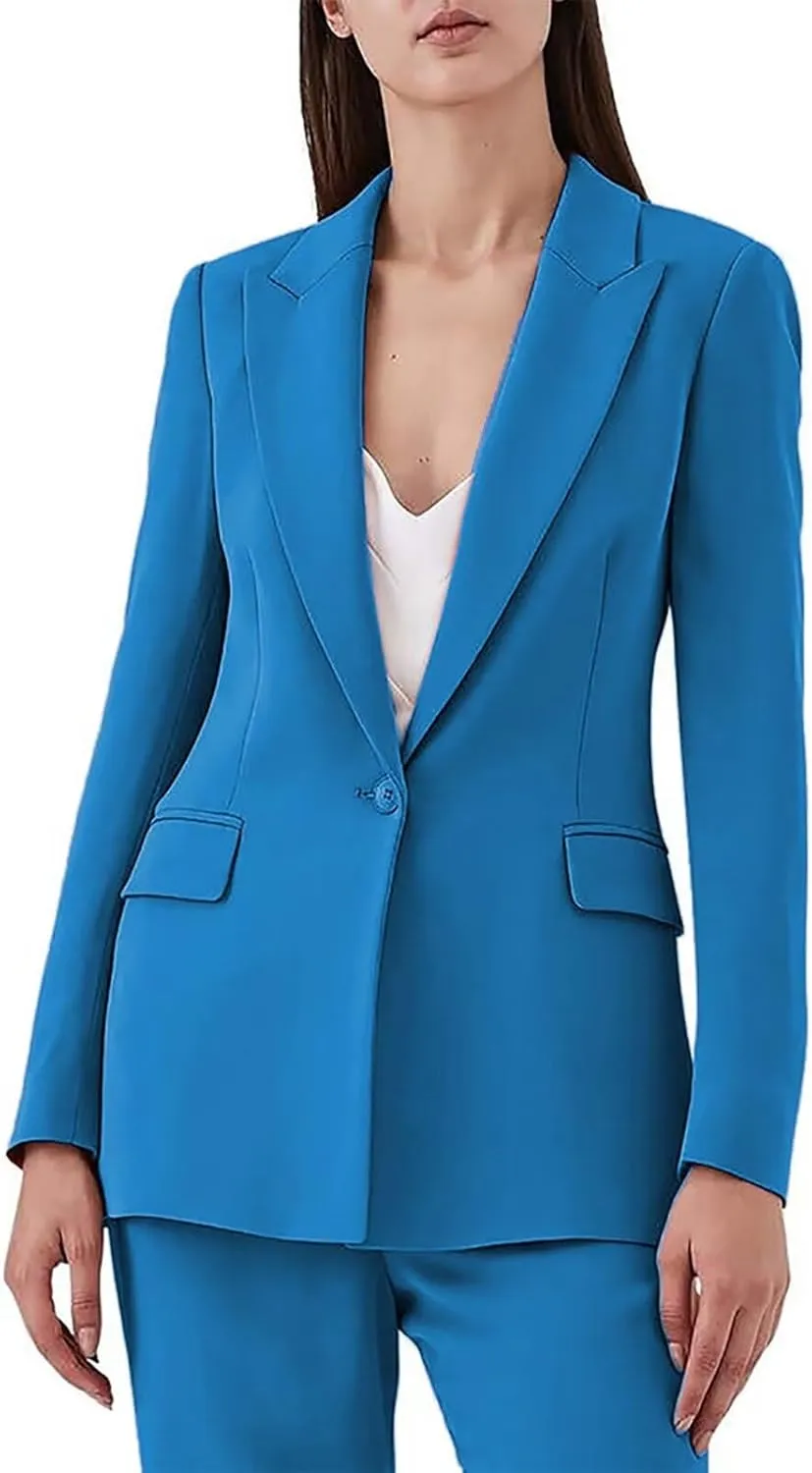 Women's Suiting 2 Piece One Button Dressy Pantsuit for Women Professional Wedding Suit Casual