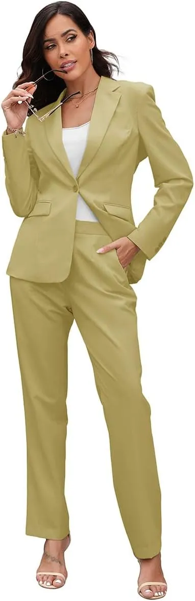 Women's Suits for Work Professional, 2 Piece Office Work Suit Set, Slim Fit One Button Blazer Jacket and Pants Set