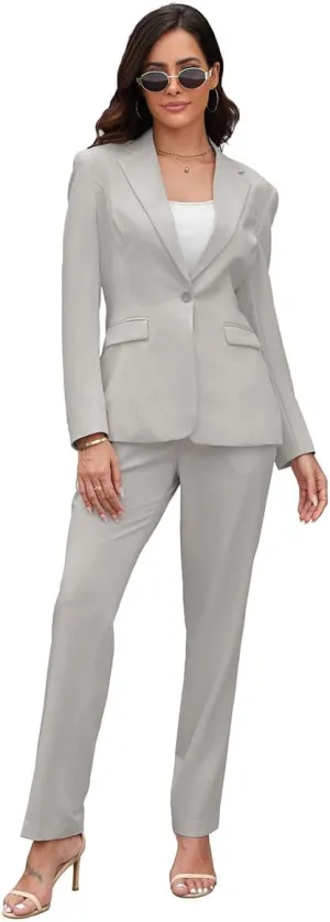 Women's Suits for Work Professional, 2 Piece Office Work Suit Set, Slim Fit One Button Blazer Jacket and Pants Set
