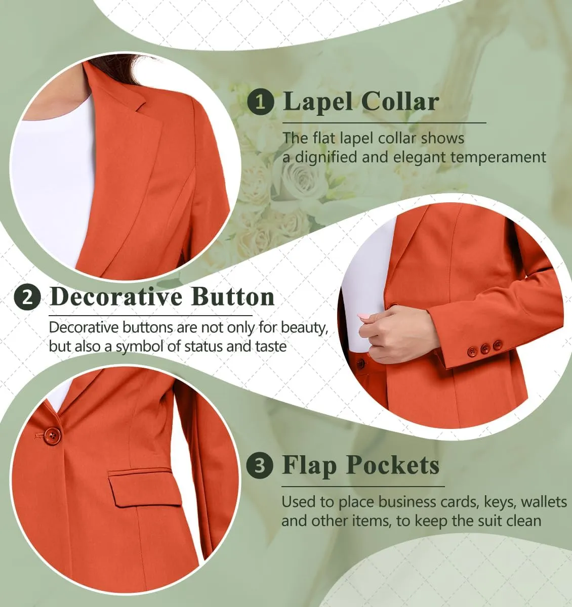 Women's Suits for Work Professional, 2 Piece Office Work Suit Set, Slim Fit One Button Blazer Jacket and Pants Set