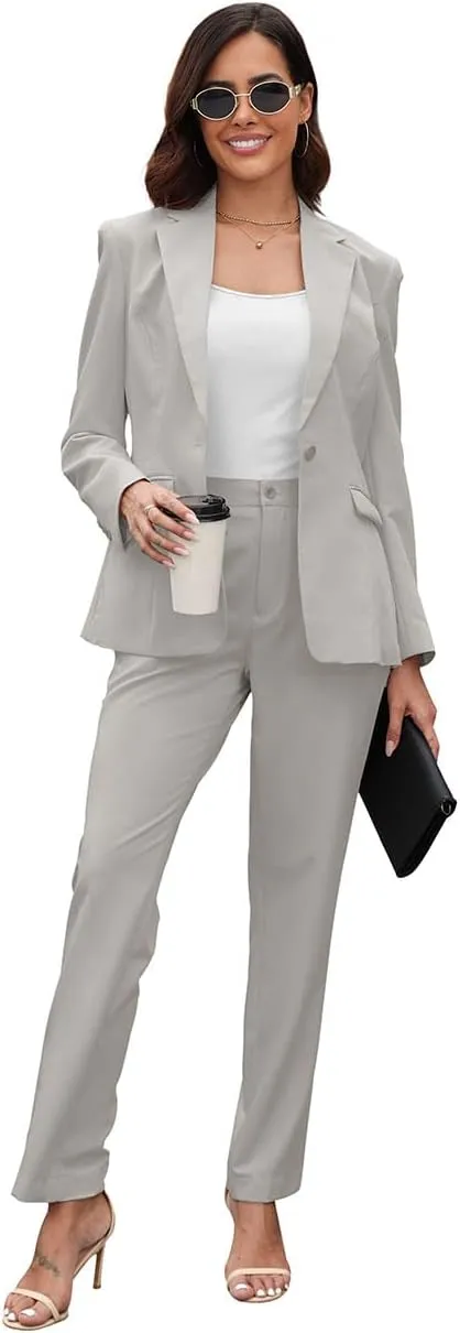 Women's Suits for Work Professional, 2 Piece Office Work Suit Set, Slim Fit One Button Blazer Jacket and Pants Set
