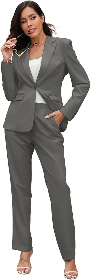 Women's Suits for Work Professional, 2 Piece Office Work Suit Set, Slim Fit One Button Blazer Jacket and Pants Set