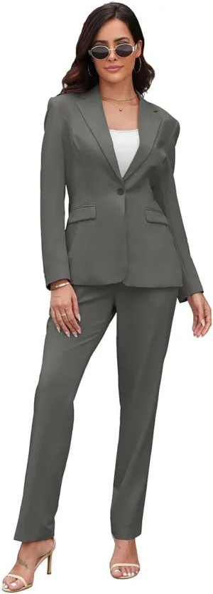 Women's Suits for Work Professional, 2 Piece Office Work Suit Set, Slim Fit One Button Blazer Jacket and Pants Set