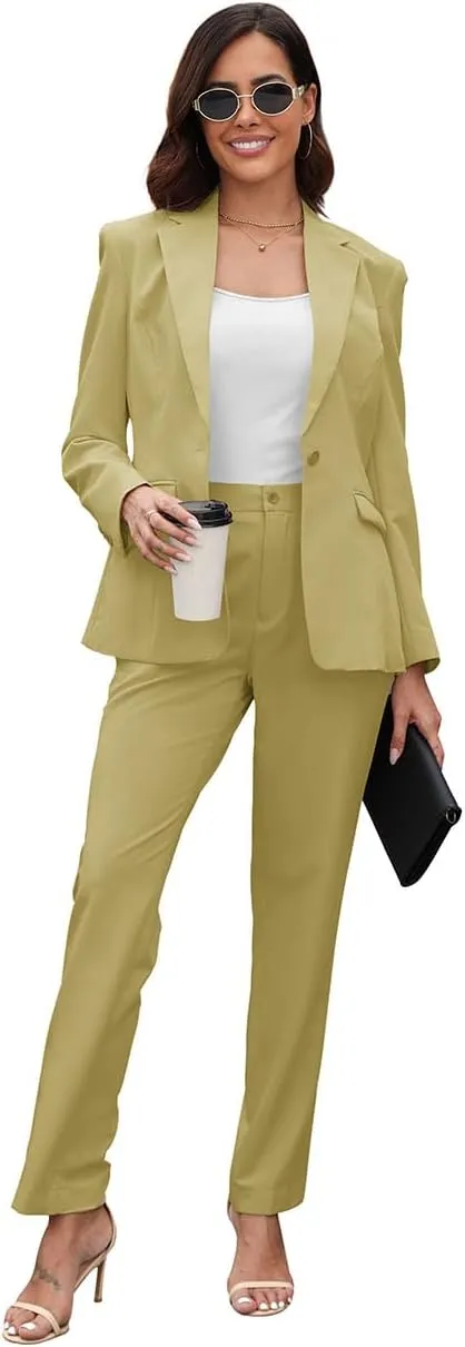 Women's Suits for Work Professional, 2 Piece Office Work Suit Set, Slim Fit One Button Blazer Jacket and Pants Set