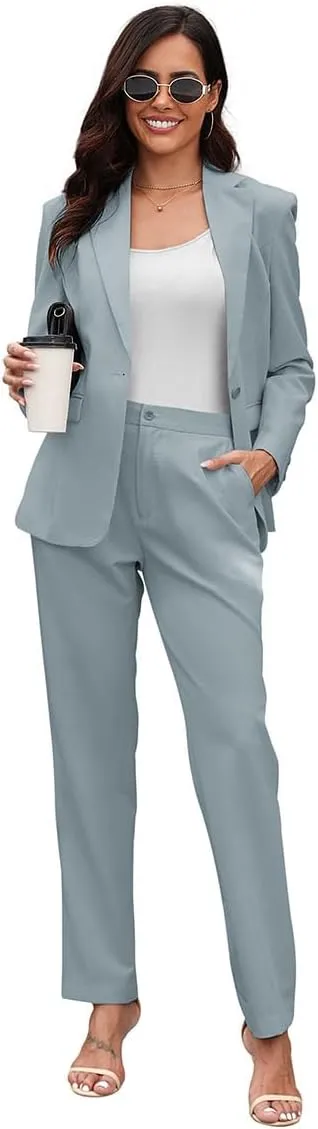 Women's Suits for Work Professional, 2 Piece Office Work Suit Set, Slim Fit One Button Blazer Jacket and Pants Set