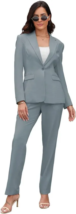Women's Suits for Work Professional, 2 Piece Office Work Suit Set, Slim Fit One Button Blazer Jacket and Pants Set