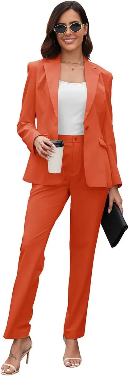 Women's Suits for Work Professional, 2 Piece Office Work Suit Set, Slim Fit One Button Blazer Jacket and Pants Set
