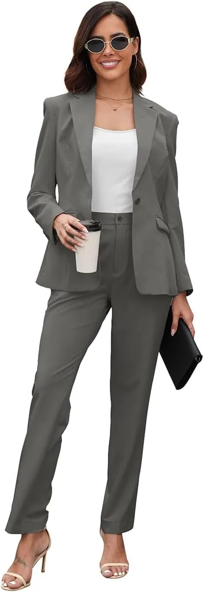 Women's Suits for Work Professional, 2 Piece Office Work Suit Set, Slim Fit One Button Blazer Jacket and Pants Set