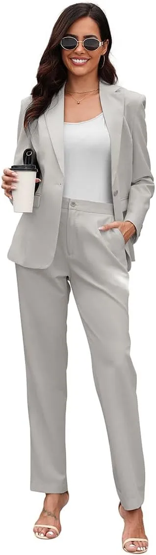 Women's Suits for Work Professional, 2 Piece Office Work Suit Set, Slim Fit One Button Blazer Jacket and Pants Set