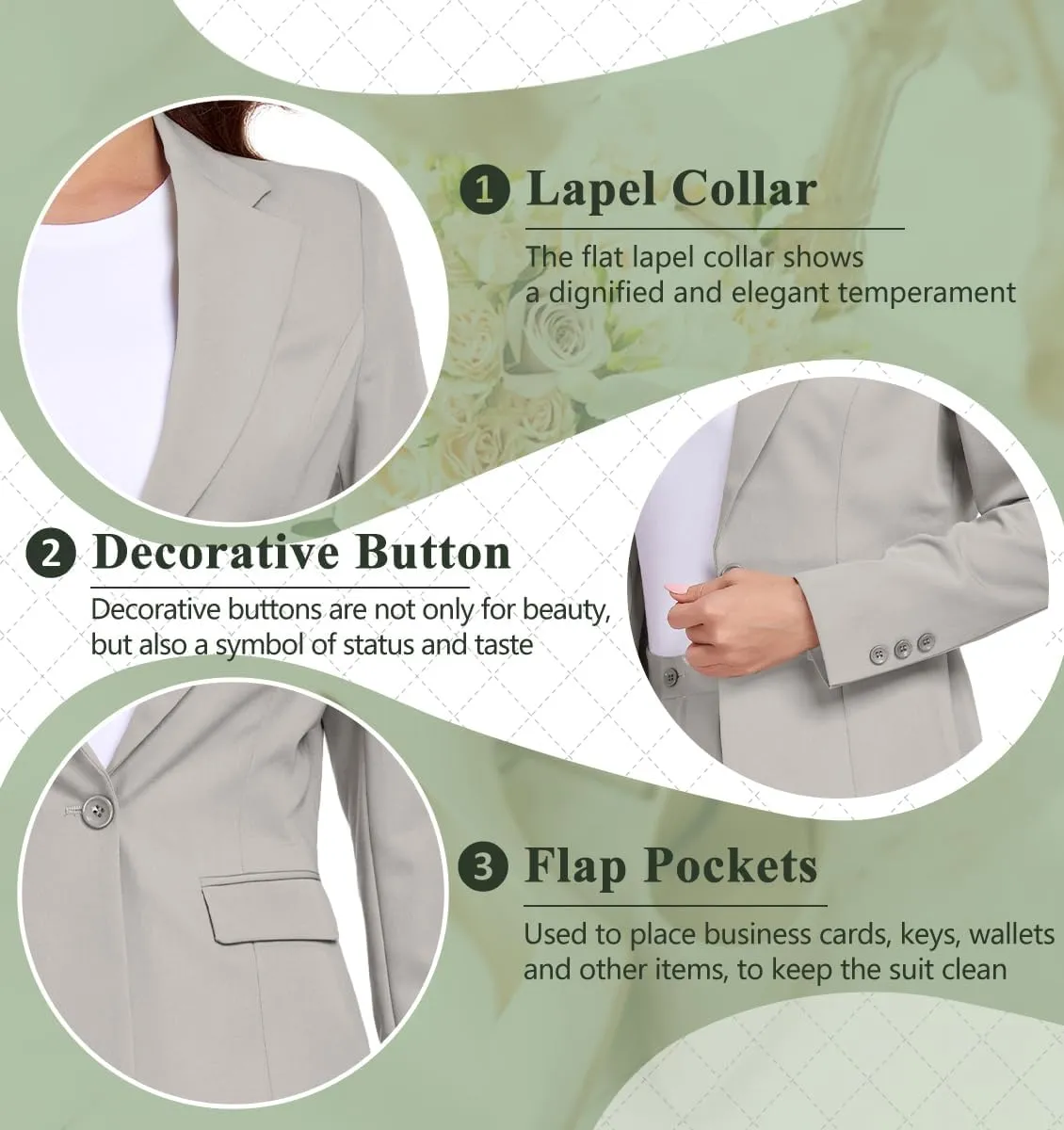 Women's Suits for Work Professional, 2 Piece Office Work Suit Set, Slim Fit One Button Blazer Jacket and Pants Set