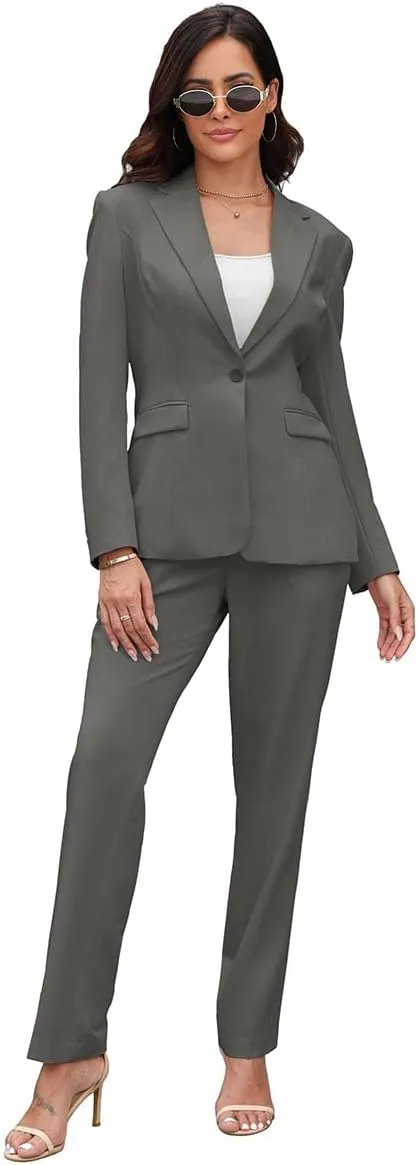 Women's Suits for Work Professional, 2 Piece Office Work Suit Set, Slim Fit One Button Blazer Jacket and Pants Set