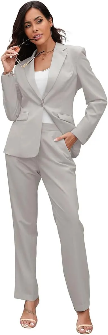 Women's Suits for Work Professional, 2 Piece Office Work Suit Set, Slim Fit One Button Blazer Jacket and Pants Set