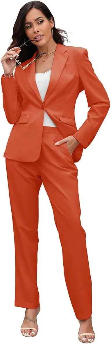 Women's Suits for Work Professional, 2 Piece Office Work Suit Set, Slim Fit One Button Blazer Jacket and Pants Set
