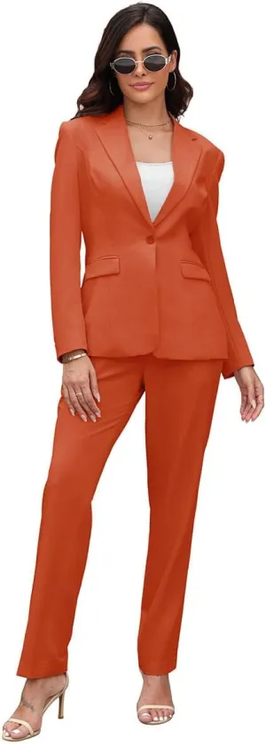 Women's Suits for Work Professional, 2 Piece Office Work Suit Set, Slim Fit One Button Blazer Jacket and Pants Set