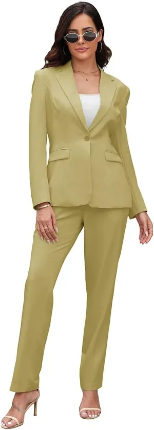 Women's Suits for Work Professional, 2 Piece Office Work Suit Set, Slim Fit One Button Blazer Jacket and Pants Set