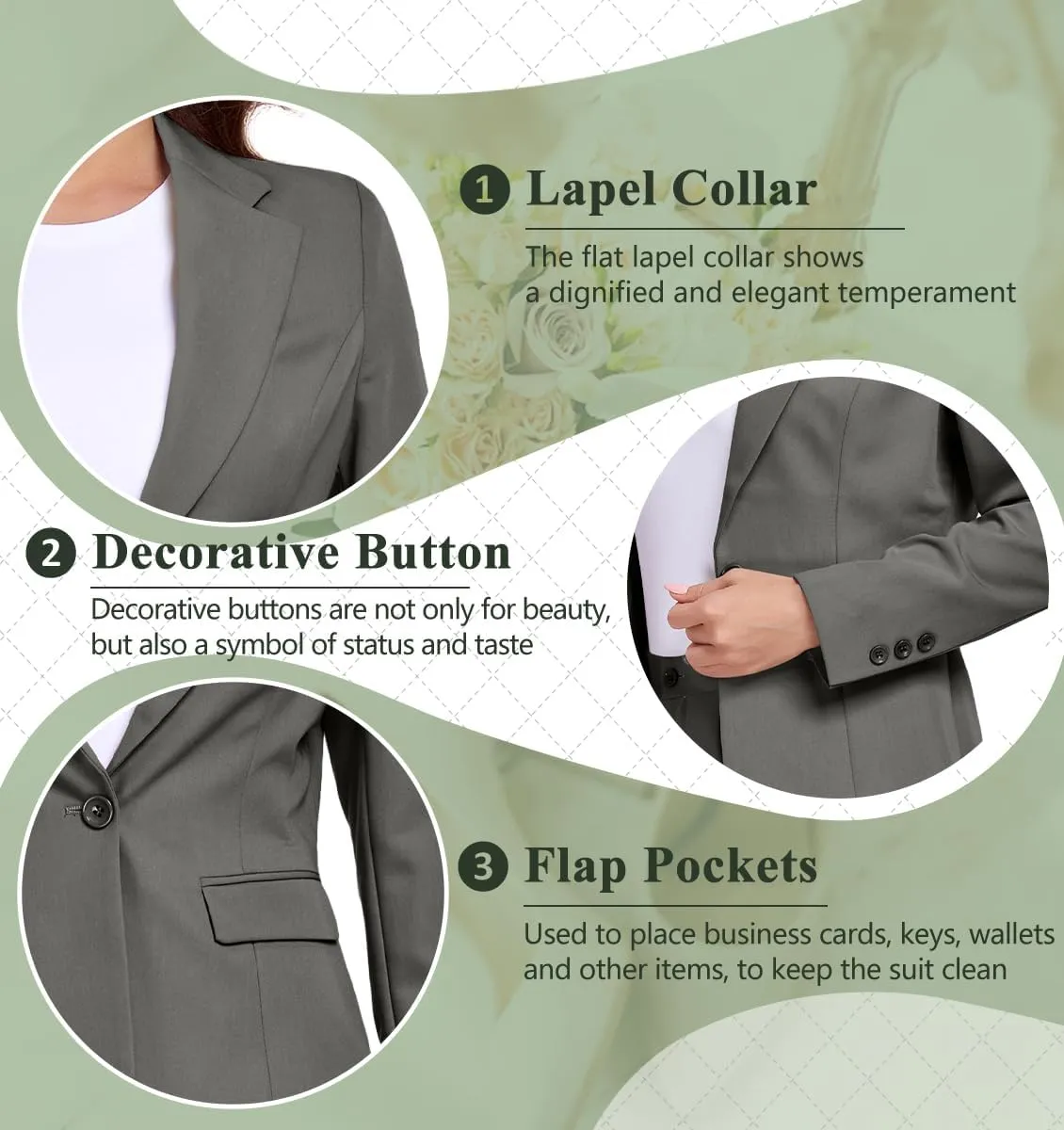 Women's Suits for Work Professional, 2 Piece Office Work Suit Set, Slim Fit One Button Blazer Jacket and Pants Set