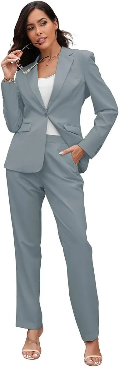 Women's Suits for Work Professional, 2 Piece Office Work Suit Set, Slim Fit One Button Blazer Jacket and Pants Set