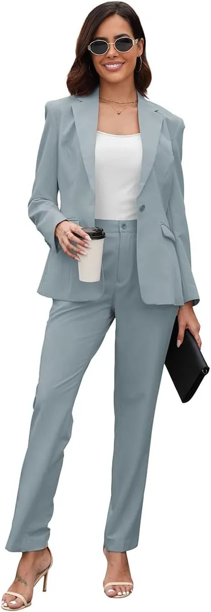 Women's Suits for Work Professional, 2 Piece Office Work Suit Set, Slim Fit One Button Blazer Jacket and Pants Set