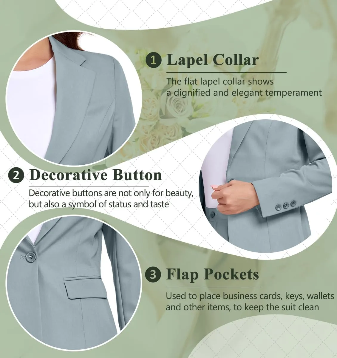 Women's Suits for Work Professional, 2 Piece Office Work Suit Set, Slim Fit One Button Blazer Jacket and Pants Set