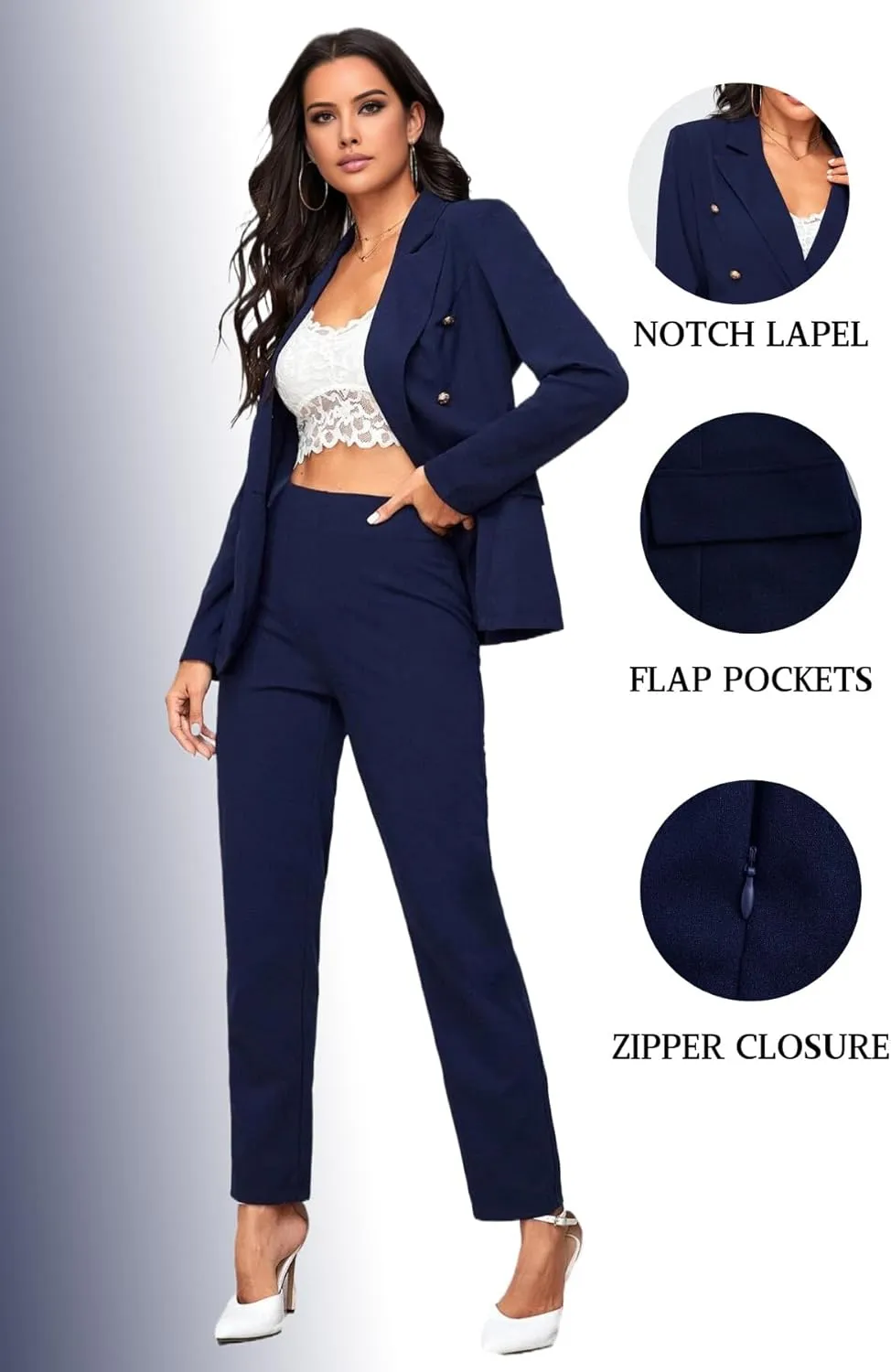 Women's Suits for Work Professional Business Attire 2 Piece Blazer and Pants Set