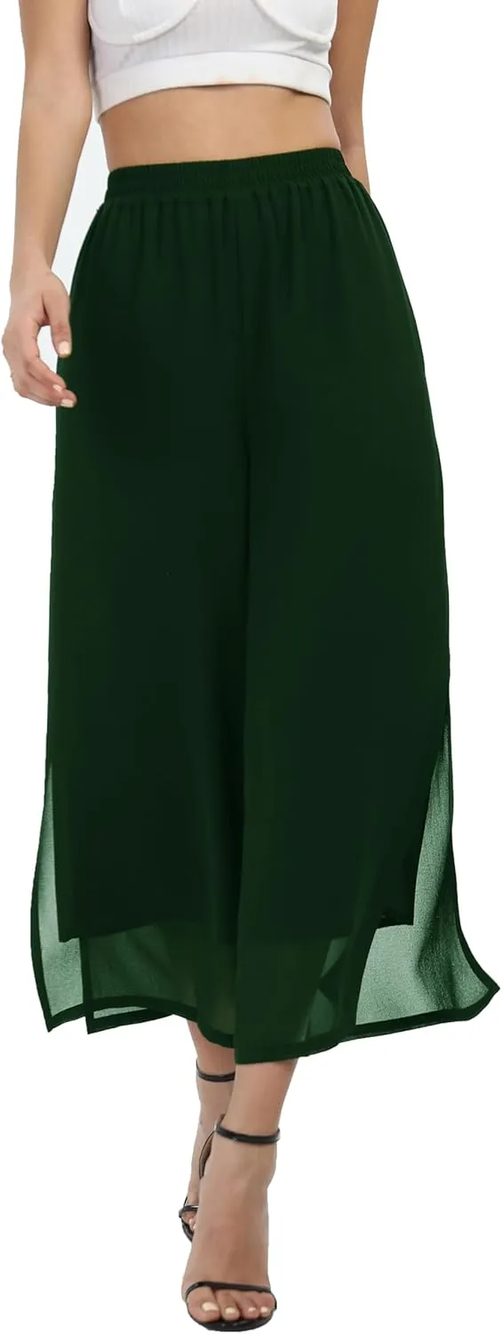 Women's Summer Capris Wide Leg Palazzo Pants Dressy Casual Split Chiffon Trousers