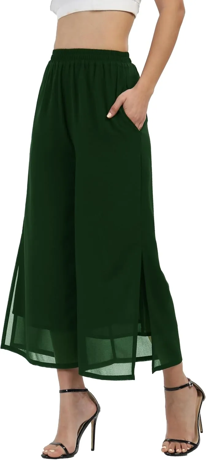 Women's Summer Capris Wide Leg Palazzo Pants Dressy Casual Split Chiffon Trousers