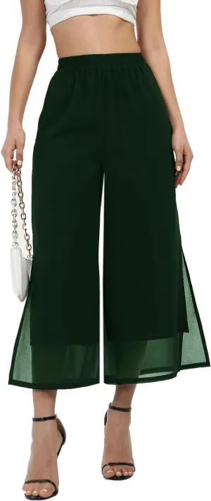 Women's Summer Capris Wide Leg Palazzo Pants Dressy Casual Split Chiffon Trousers