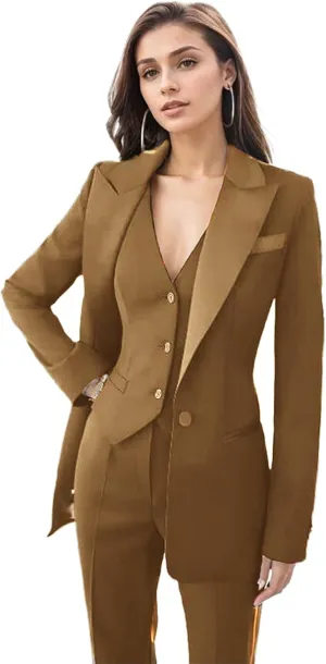 Womens Tuxedo 3 Piece Suit Sets for Women Blazer Pants Vest Set Womens Business Professional Outfits