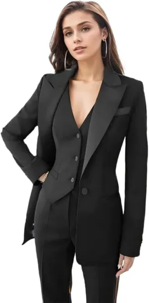 Womens Tuxedo 3 Piece Suit Sets for Women Blazer Pants Vest Set Womens Business Professional Outfits