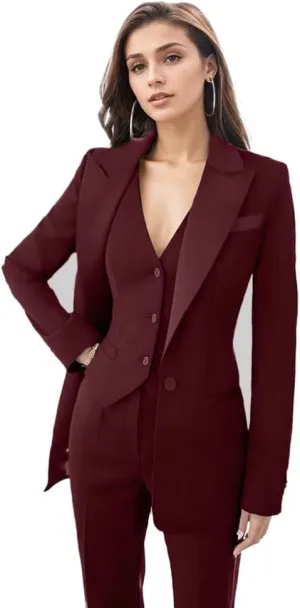 Womens Tuxedo 3 Piece Suit Sets for Women Blazer Pants Vest Set Womens Business Professional Outfits