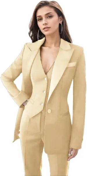 Womens Tuxedo 3 Piece Suit Sets for Women Blazer Pants Vest Set Womens Business Professional Outfits