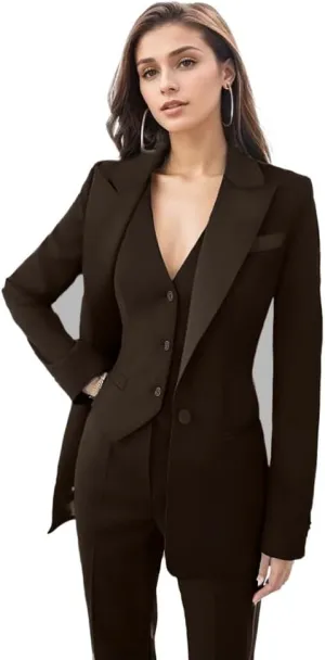 Womens Tuxedo 3 Piece Suit Sets for Women Blazer Pants Vest Set Womens Business Professional Outfits