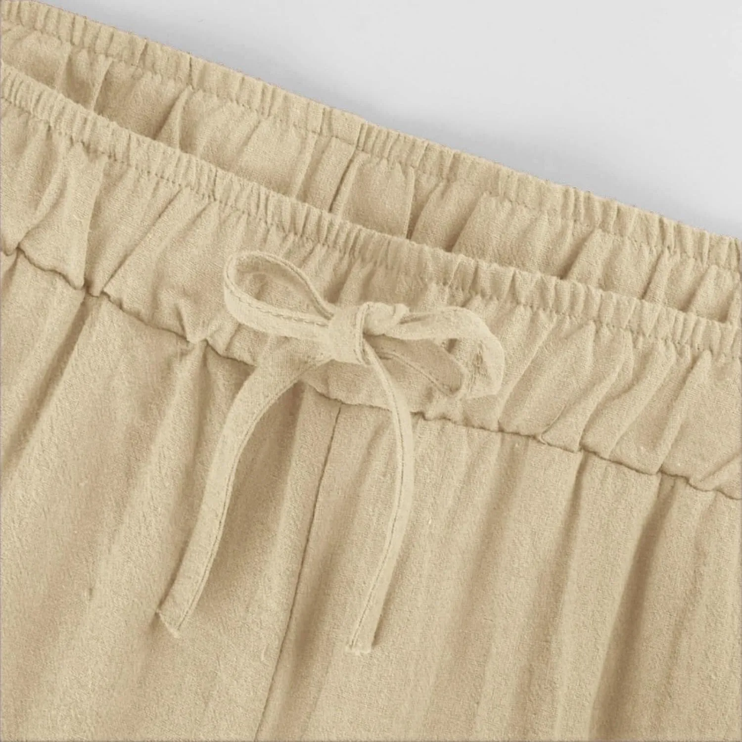 Womens Wide Leg Linen Pants Casual Summer Drawstring Flowy Palazzo Elastic High Waisted Loose Beach Trousers