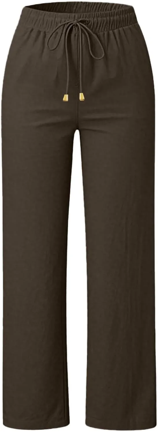 Women's Wide Leg Pants High Waisted Business Work Casual Linen Trousers 2025 Summer Comfy Palazzo Pants with Pockets
