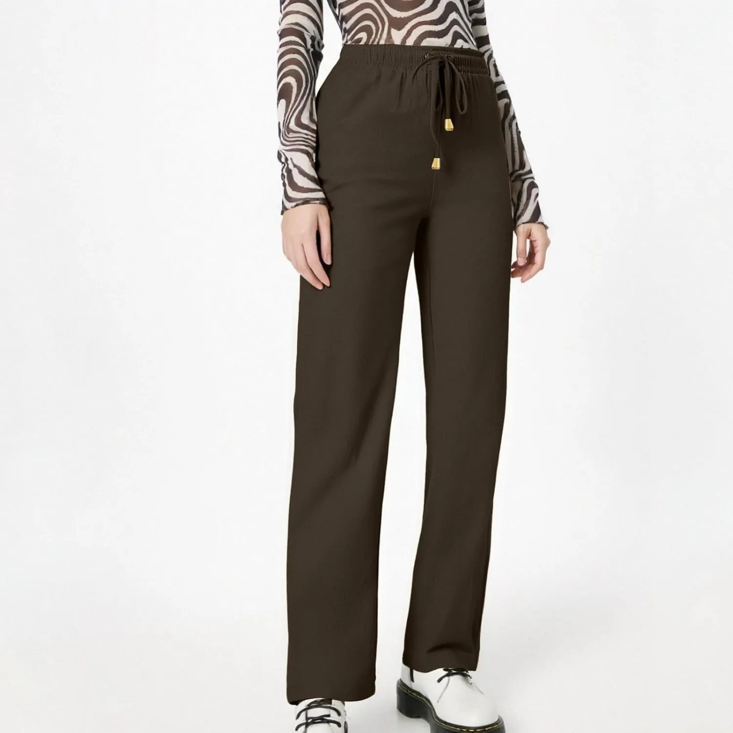 Women's Wide Leg Pants High Waisted Business Work Casual Linen Trousers 2025 Summer Comfy Palazzo Pants with Pockets