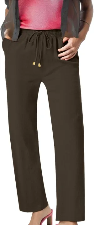 Women's Wide Leg Pants High Waisted Business Work Casual Linen Trousers 2025 Summer Comfy Palazzo Pants with Pockets