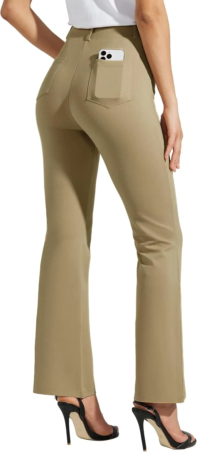 Women's Yoga Dress Pants Bootcut Work Slacks Stretch Office with Belt Loops 4 Pockets 28/29"/30"/31"/33"