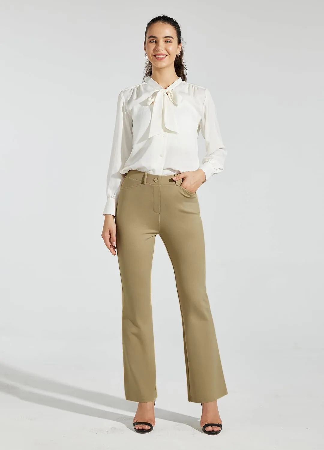 Women's Yoga Dress Pants Bootcut Work Slacks Stretch Office with Belt Loops 4 Pockets 28/29"/30"/31"/33"