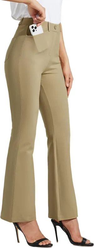 Women's Yoga Dress Pants Bootcut Work Slacks Stretch Office with Belt Loops 4 Pockets 28/29"/30"/31"/33"