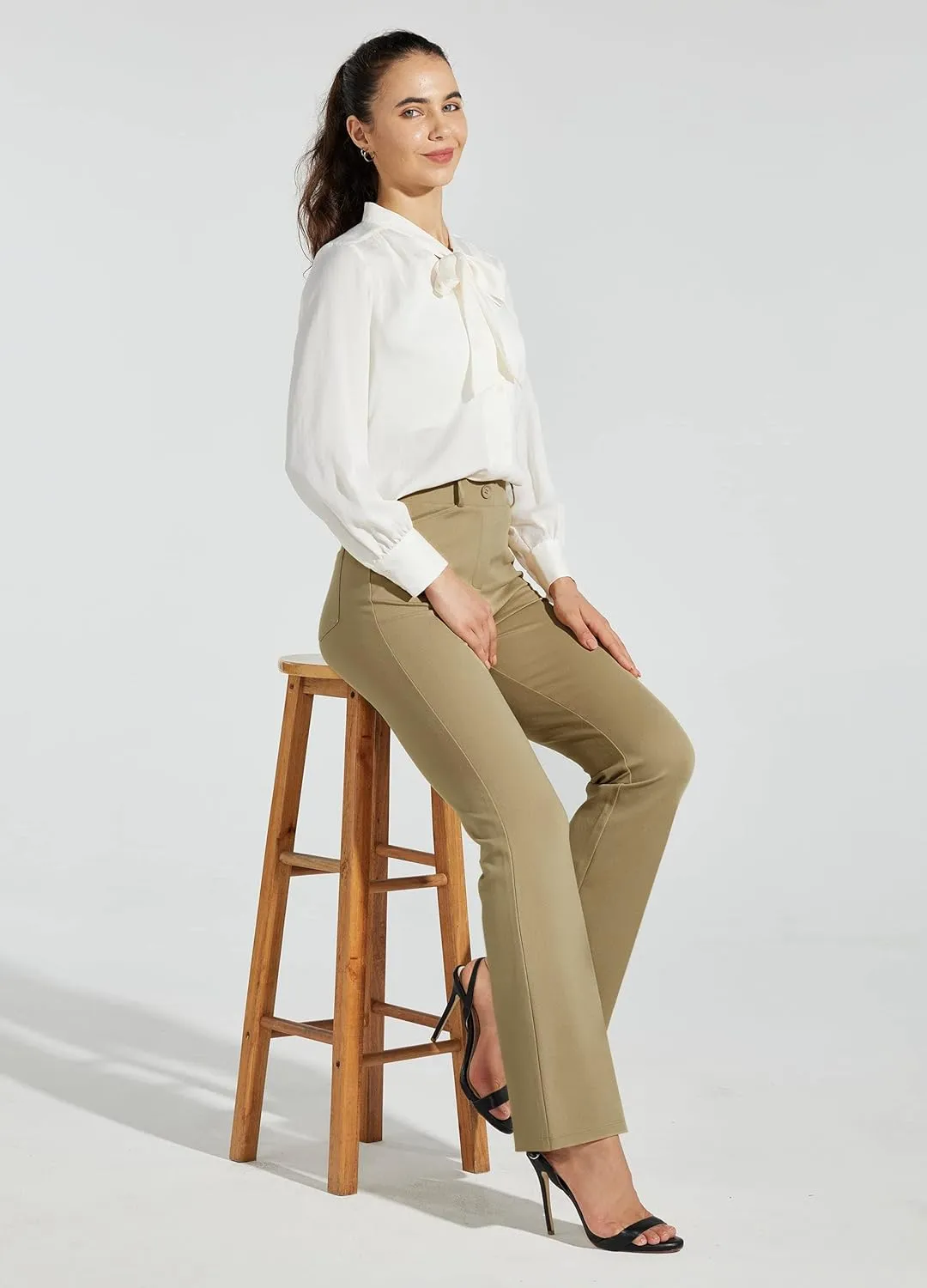 Women's Yoga Dress Pants Bootcut Work Slacks Stretch Office with Belt Loops 4 Pockets 28/29"/30"/31"/33"