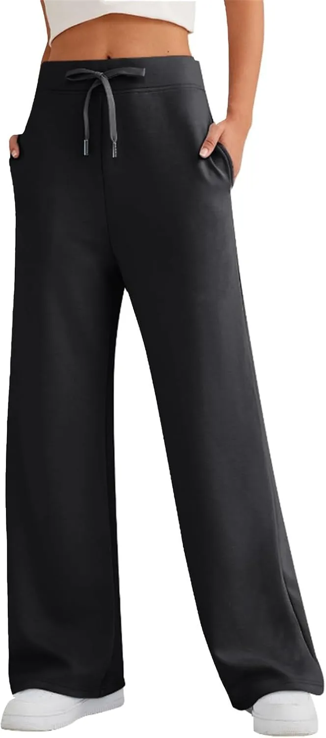 Womens Yoga Pants with Drawstring Pockets Straight-Leg Loose Comfy Modal Lounge Running Active Casual Sweatpants