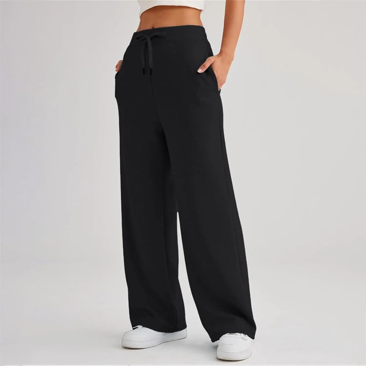 Womens Yoga Pants with Drawstring Pockets Straight-Leg Loose Comfy Modal Lounge Running Active Casual Sweatpants