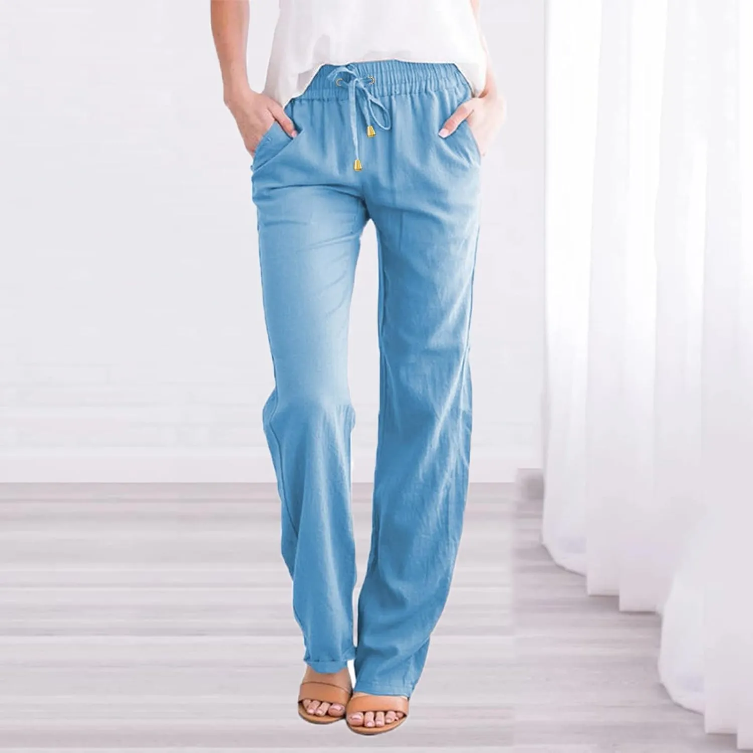 Women's Yoga Pants with Pockets Comfy Stretch Loose Wide Leg Casual Pants Breathable Running Workout Lounge Pants