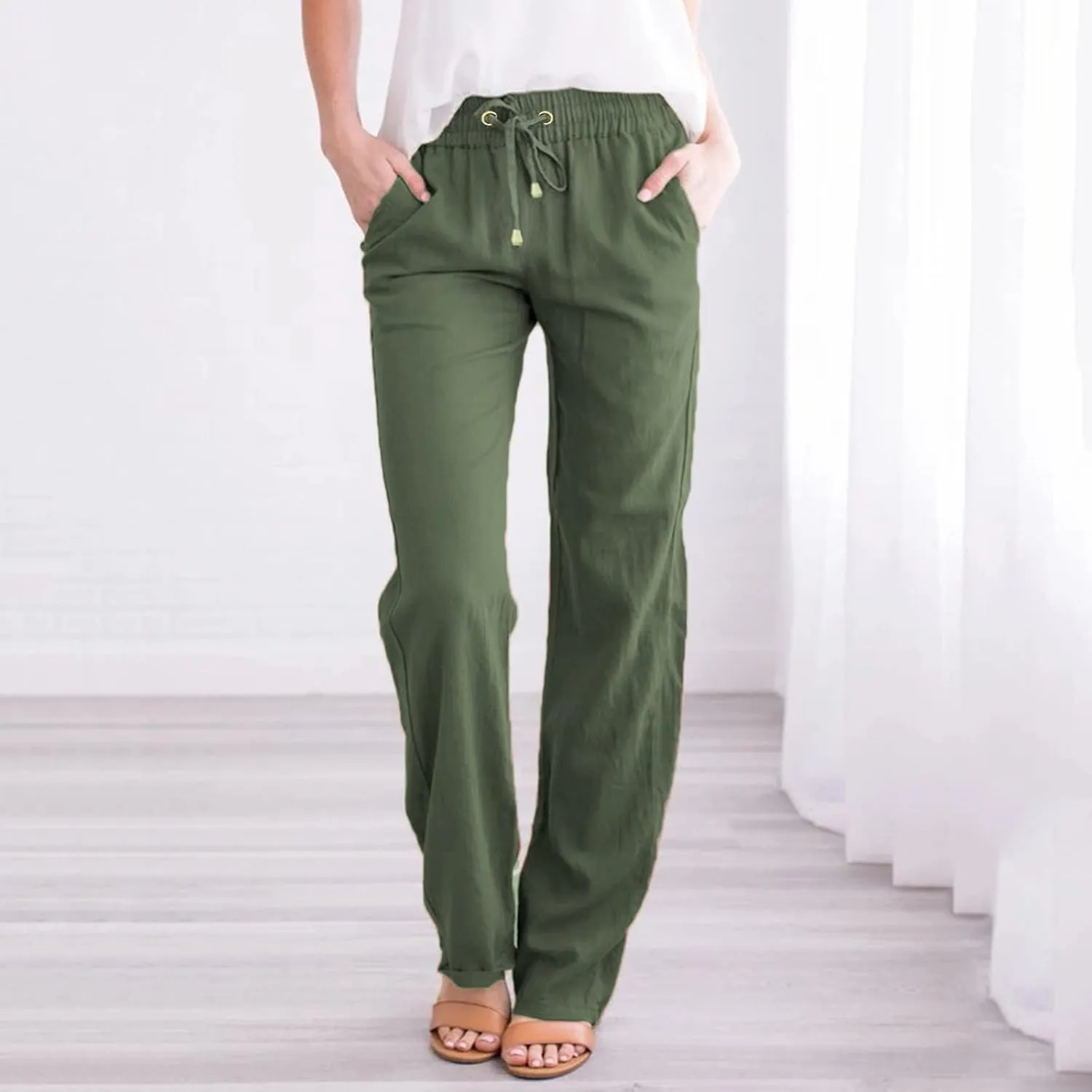 Women's Yoga Pants with Pockets Comfy Stretch Loose Wide Leg Casual Pants Breathable Running Workout Lounge Pants